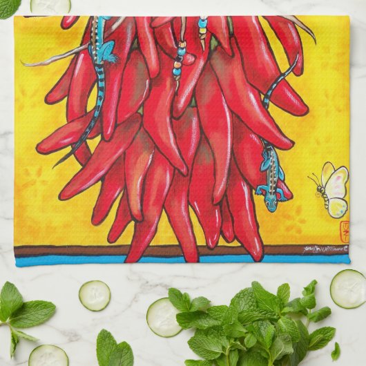 Roter Chile Chili Pepper Ristra Towel Lizard Gelb Handtuch (Gefaltet)