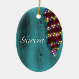 Roter Chile Ristra an der blauen Tür Weihnachtsbel Keramik Ornament