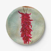Roter Chile Wasserfarbe Ristra New Mexico Pappteller (Vorderseite)