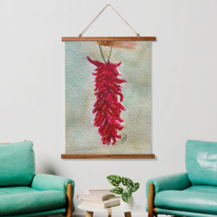 Roter Chile Wasserfarbe Ristra New Mexico Wandteppich Mit Holzrahmen