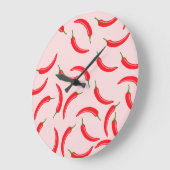 Roter Chili Muster Große Wanduhr (Winkel)