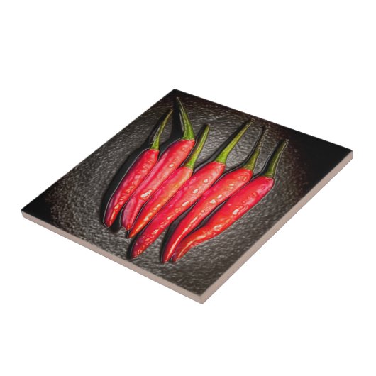 Roter Chili Paprikaschoten Tile/Trivet Fliese (Seite)