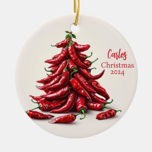 Roter Chili Paprikaschoten Weihnachtsbaum Keramik Ornament (Vorne)