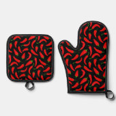 Roter Chili Pepper Gemustert Ofenhandschuh & Topflappen-Set (Vorderseite)