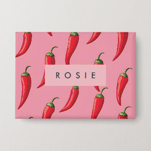 Roter Chili Pepper-Muster auf rosa Hintergrund Button