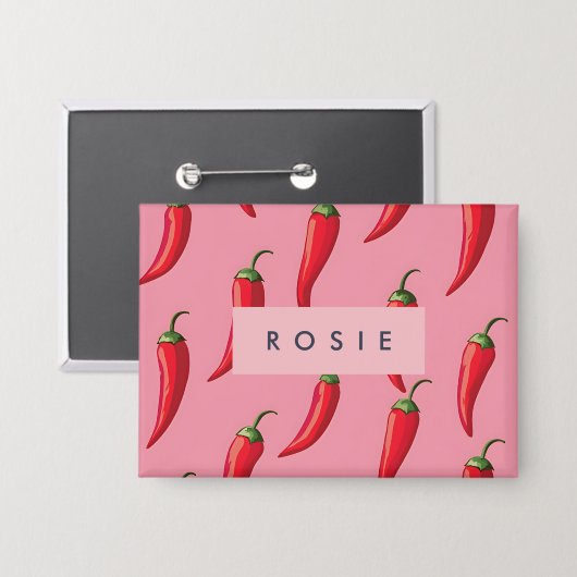 Roter Chili Pepper-Muster auf rosa Hintergrund Button (Vorderseite/Rückseite)