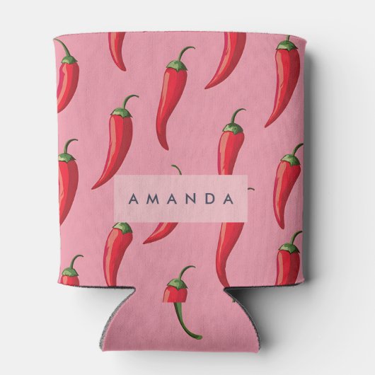 Roter Chili Pepper-Muster auf rosa Hintergrund Dosenkühler (Rückseite)