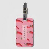 Roter Chili Pepper-Muster auf rosa Hintergrund Gepäckanhänger (Vorderseite Vertikal)