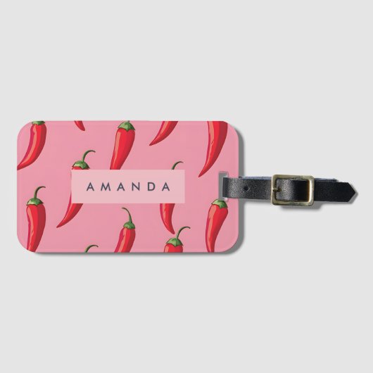 Roter Chili Pepper-Muster auf rosa Hintergrund Gepäckanhänger (Vorderseite (Horizontal))
