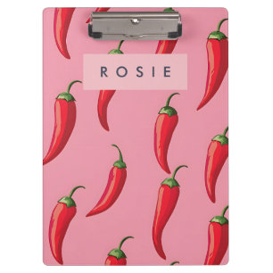 Roter Chili Pepper-Muster auf rosa Hintergrund Klemmbrett