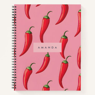 Roter Chili Pepper-Muster auf rosa Hintergrund Notizblock