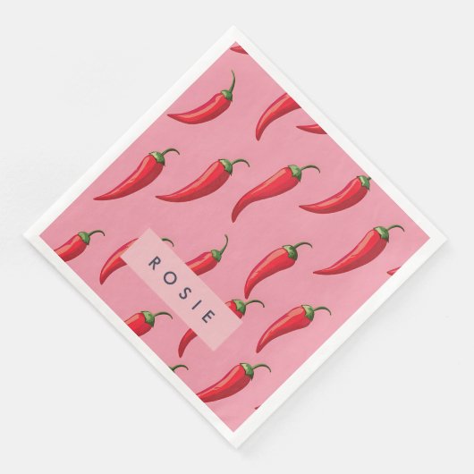 Roter Chili Pepper-Muster auf rosa Hintergrund Serviette (Ecke)