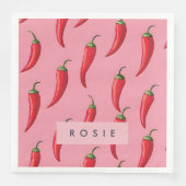 Roter Chili Pepper-Muster auf rosa Hintergrund Serviette (Vorderseite)