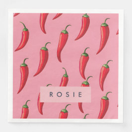 Roter Chili Pepper-Muster auf rosa Hintergrund Serviette