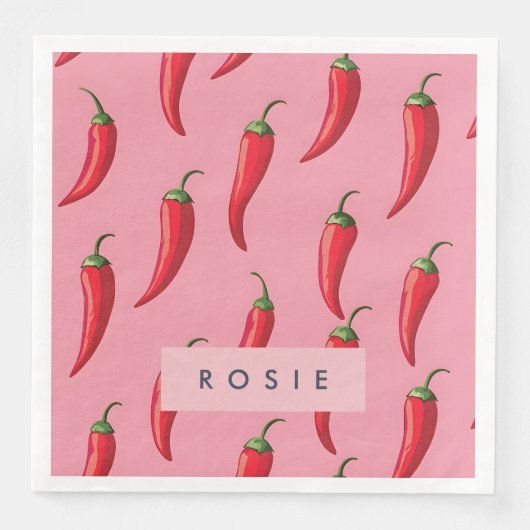 Roter Chili Pepper-Muster auf rosa Hintergrund Serviette (Vorderseite)