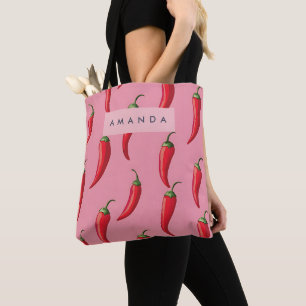 Roter Chili Pepper-Muster auf rosa Hintergrund Tasche