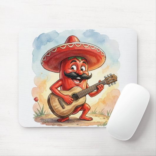 Roter Chili-Pfeffer-Gitarrespieler Mousepad (Mit Mouse)