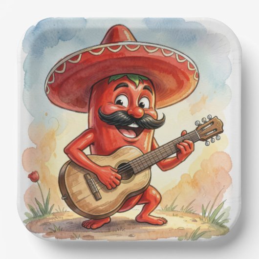 Roter Chili-Pfeffer-Gitarrist Pappteller (Vorderseite)