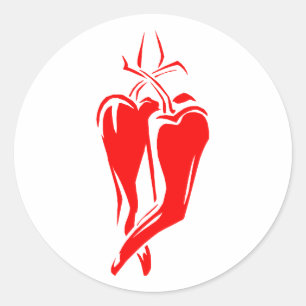 Roter Chili Pfeffer zwei Tänze abstrakt Runder Aufkleber