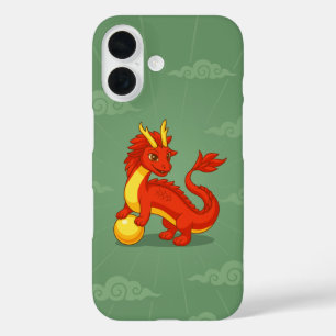 Roter chinesischer Drache auf Grün iPhone 16 Hülle