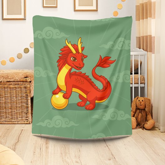 Roter chinesischer Drache auf Grün Fleecedecke