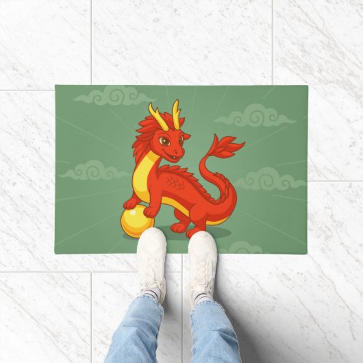 Roter chinesischer Drache auf Grün Fußmatte (Indoor)