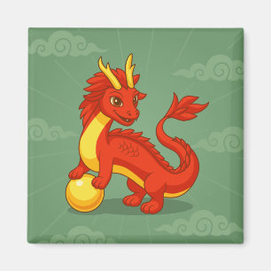 Roter chinesischer Drache auf Grün Magnet