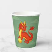 Roter chinesischer Drache auf Grün Pappbecher (Vorderseite)