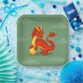 Roter chinesischer Drache auf Grün Pappteller (Party)