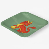 Roter chinesischer Drache auf Grün Pappteller (Gewinkelt)