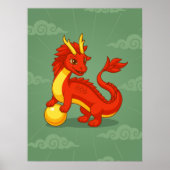 Roter chinesischer Drache auf Grün Poster (Vorne)