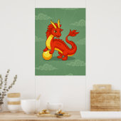 Roter chinesischer Drache auf Grün Poster (Küche)