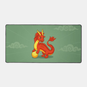 Roter chinesischer Drache auf Grün Schreibtischunterlage