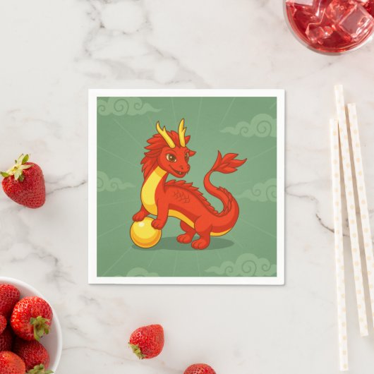 Roter chinesischer Drache auf Grün Serviette (Beispiel)