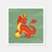 Roter chinesischer Drache auf Grün Serviette (Vorderseite)