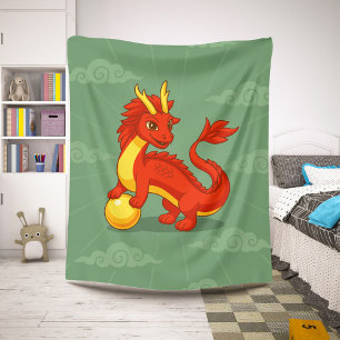 Roter chinesischer Drache auf Grün Sherpadecke