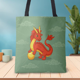 Roter chinesischer Drache auf Grün Tasche