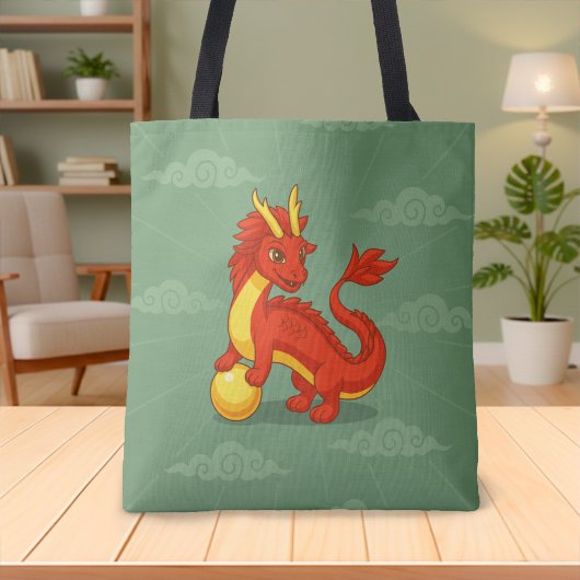 Roter chinesischer Drache auf Grün Tasche