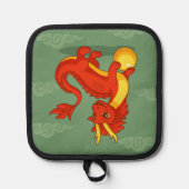 Roter chinesischer Drache auf Grün Topflappen (Vorderseite)