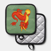 Roter chinesischer Drache auf Grün Topflappen (Vorderseite/Rückseite)