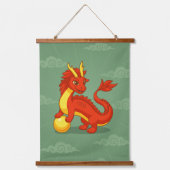 Roter chinesischer Drache auf Grün Wandteppich Mit Holzrahmen (Vorderseite)