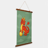Roter chinesischer Drache auf Grün Wandteppich Mit Holzrahmen (Gewinkelt)