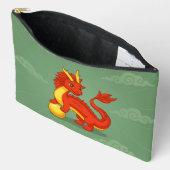 Roter chinesischer Drache auf Grün Zubehörtasche (Offen)