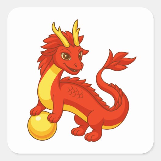 Roter chinesischer Drache Quadratischer Aufkleber (Vorderseite)