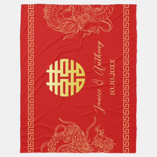 Roter chinesischer Hochzeitdrache Phoenix traditio Fleecedecke (Vorderseite)