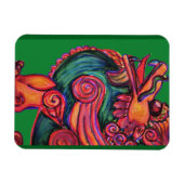 Roter chinesischer Löwe grün Magnet (Horizontal)
