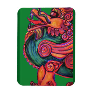 Roter chinesischer Löwe grün Magnet