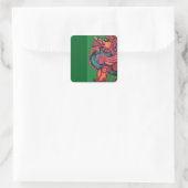 Roter chinesischer Löwe grün Quadratischer Aufkleber (Tasche)