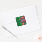 Roter chinesischer Löwe grün Quadratischer Aufkleber (Umschlag)