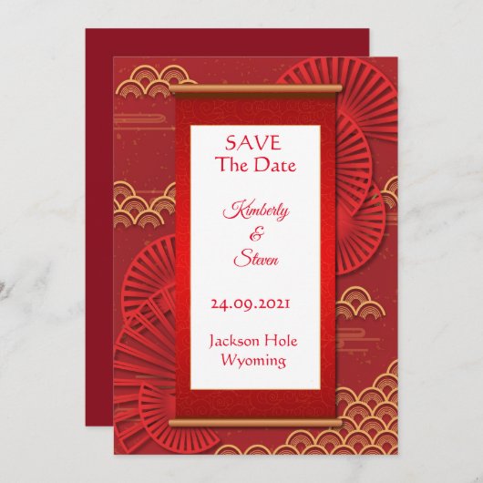 Roter chinesischer Stil Save The Date (Vorne/Hinten)